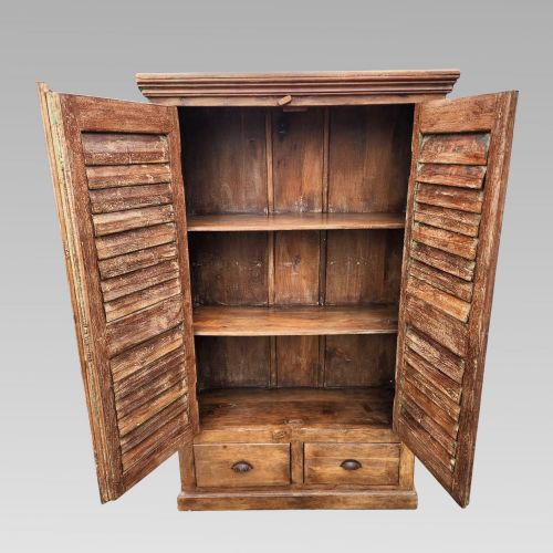 QUALITY RECLAIMED UNIQUE INDIAN ROSEWOOD LOUVRE DOOR STORAGE CUPBOARD WARDROBE - ADDITIONAL PHOTO 2