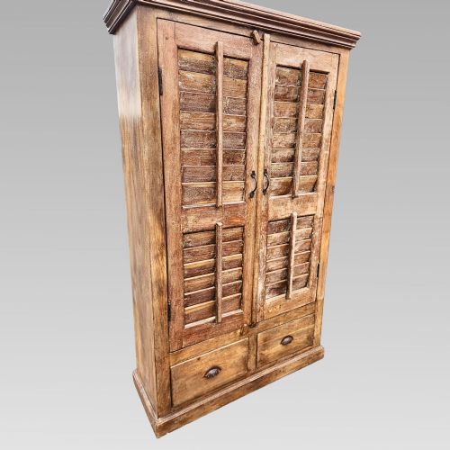 QUALITY RECLAIMED UNIQUE INDIAN ROSEWOOD LOUVRE DOOR STORAGE CUPBOARD WARDROBE - ADDITIONAL PHOTO 9
