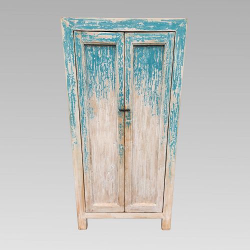 STUNNING RECLAIMED INDIAN CEDAR PAINTED STORAGE CUPBOARD OR WARDROBE W SHELVES