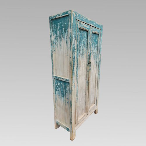 STUNNING RECLAIMED INDIAN CEDAR PAINTED STORAGE CUPBOARD OR WARDROBE W SHELVES - ADDITIONAL PHOTO 1
