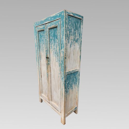 STUNNING RECLAIMED INDIAN CEDAR PAINTED STORAGE CUPBOARD OR WARDROBE W SHELVES - ADDITIONAL PHOTO 3
