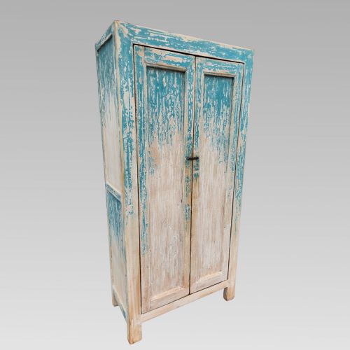 STUNNING RECLAIMED INDIAN CEDAR PAINTED STORAGE CUPBOARD OR WARDROBE W SHELVES - ADDITIONAL PHOTO 4