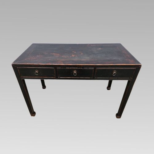 Excellent Antique 19th Oriental Chinese Black Lacquer & Elm Scholars Desk Table