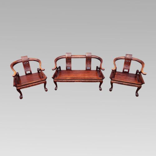 FABULOUS ANTIQUE CHINESE ORIENTAL HORSE SHOE HALL BENCH OR SETTLE ARMCHAIRS - ADDITIONAL PHOTO 1
