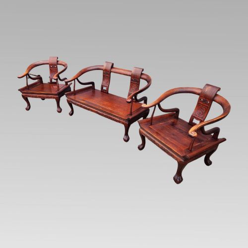 FABULOUS ANTIQUE CHINESE ORIENTAL HORSE SHOE HALL BENCH OR SETTLE ARMCHAIRS - ADDITIONAL PHOTO 2