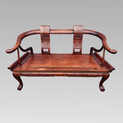 FABULOUS ANTIQUE CHINESE ORIENTAL HORSE SHOE HALL BENCH OR SETTLE ARMCHAIRS - ADDITIONAL PHOTO 3