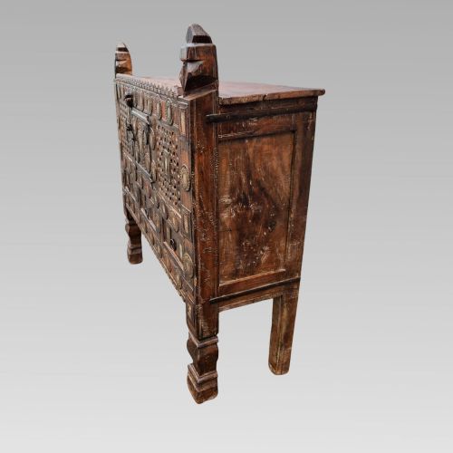 FABULOUS ANTIQUE INDIAN DAMCHIYA CARVED TEAK DOWRY CHEST STORAGE CABINET - ADDITIONAL PHOTO 7