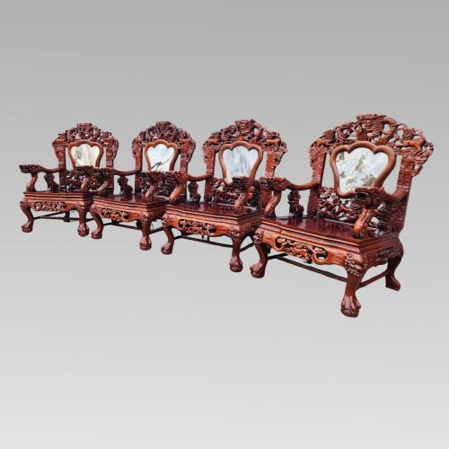 EXCEPTIONAL ANTIQUE CHINESE DRAGON ORIENTAL HALL BENCH OR SETTLE DINING SUITE - ADDITIONAL PHOTO 1