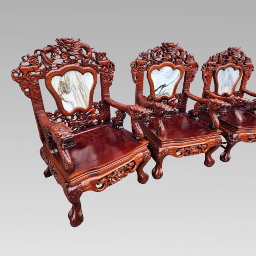 EXCEPTIONAL ANTIQUE CHINESE DRAGON ORIENTAL HALL BENCH OR SETTLE DINING SUITE - ADDITIONAL PHOTO 2