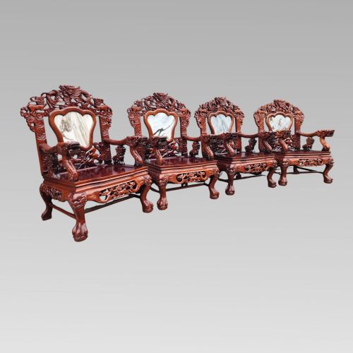 EXCEPTIONAL ANTIQUE CHINESE DRAGON ORIENTAL HALL BENCH OR SETTLE DINING SUITE - ADDITIONAL PHOTO 3