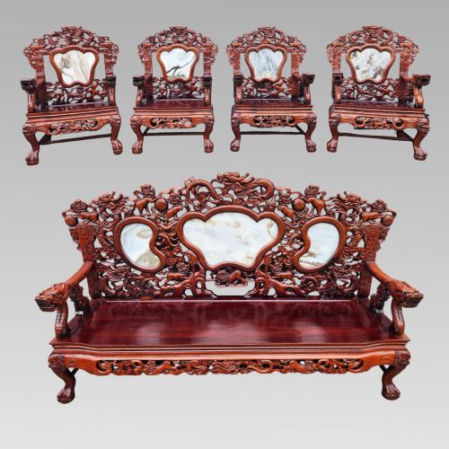 EXCEPTIONAL ANTIQUE CHINESE DRAGON ORIENTAL HALL BENCH OR SETTLE DINING SUITE - ADDITIONAL PHOTO 4