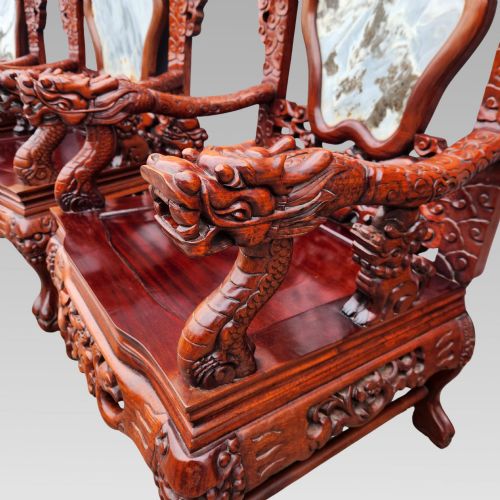 EXCEPTIONAL ANTIQUE CHINESE DRAGON ORIENTAL HALL BENCH OR SETTLE DINING SUITE - ADDITIONAL PHOTO 5