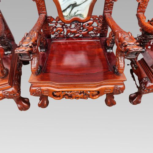 EXCEPTIONAL ANTIQUE CHINESE DRAGON ORIENTAL HALL BENCH OR SETTLE DINING SUITE - ADDITIONAL PHOTO 6