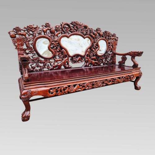 EXCEPTIONAL ANTIQUE CHINESE DRAGON ORIENTAL HALL BENCH OR SETTLE DINING SUITE - ADDITIONAL PHOTO 12