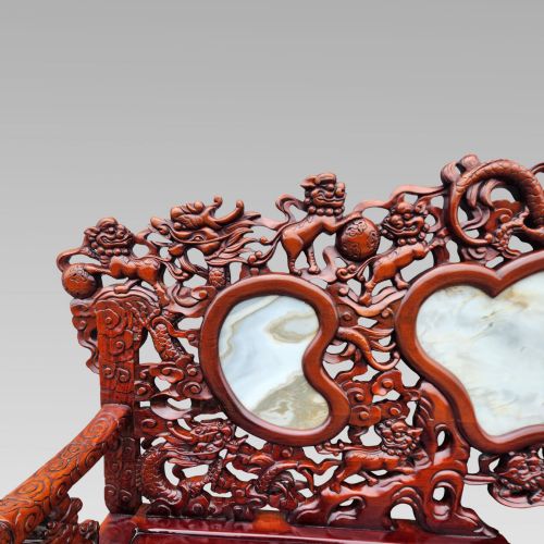 EXCEPTIONAL ANTIQUE CHINESE DRAGON ORIENTAL HALL BENCH OR SETTLE DINING SUITE - ADDITIONAL PHOTO 14