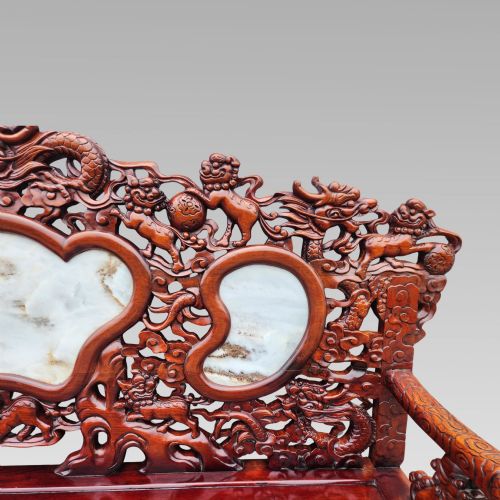 EXCEPTIONAL ANTIQUE CHINESE DRAGON ORIENTAL HALL BENCH OR SETTLE DINING SUITE - ADDITIONAL PHOTO 16