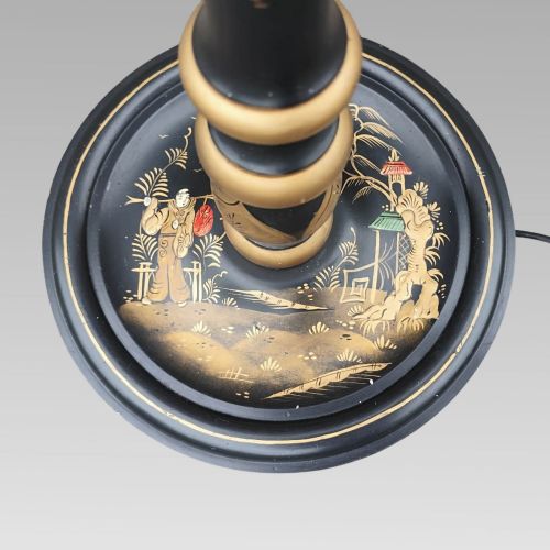 STUNNING CHINOISERIE ORIENTAL CHINESE BLACK LACQUER FLOOR STANDING LAMP - ADDITIONAL PHOTO 1