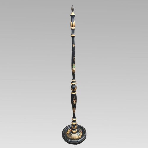 STUNNING CHINOISERIE ORIENTAL CHINESE BLACK LACQUER FLOOR STANDING LAMP