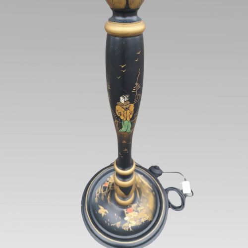STUNNING CHINOISERIE ORIENTAL CHINESE BLACK LACQUER FLOOR STANDING LAMP - ADDITIONAL PHOTO 2