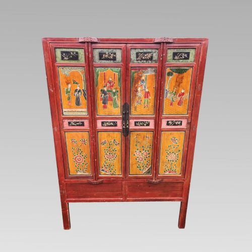 EXCEPTIONAL ANTIQUE CHINESE CHINOISERIE ORIENTAL RED STORAGE MARRIAGE CABINET - ADDITIONAL PHOTO 1