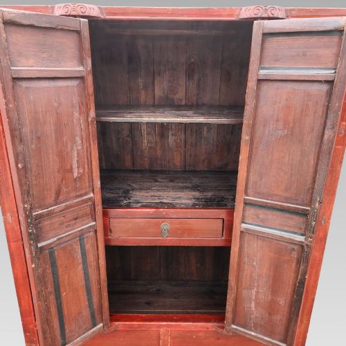 EXCEPTIONAL ANTIQUE CHINESE CHINOISERIE ORIENTAL RED STORAGE MARRIAGE CABINET - ADDITIONAL PHOTO 2
