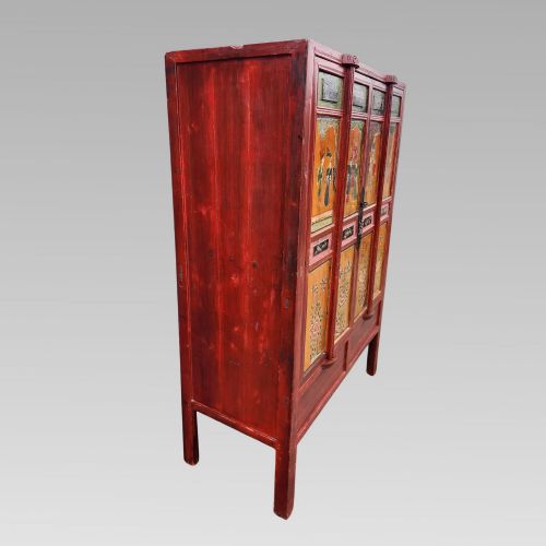 EXCEPTIONAL ANTIQUE CHINESE CHINOISERIE ORIENTAL RED STORAGE MARRIAGE CABINET - ADDITIONAL PHOTO 4