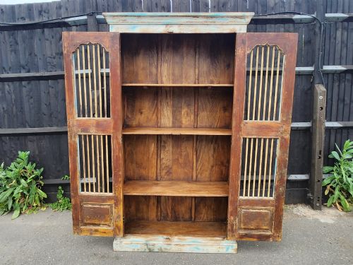 STUNNING RECLAIMED INDIAN TEAK PAINTED STORAGE CUPBOARD OR WARDROBE W SHELVES - ADDITIONAL PHOTO 4