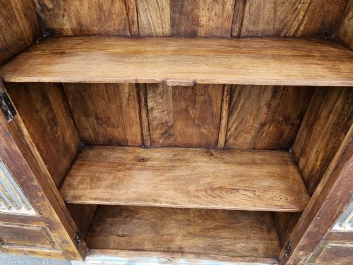 STUNNING RECLAIMED INDIAN TEAK PAINTED STORAGE CUPBOARD OR WARDROBE W SHELVES - ADDITIONAL PHOTO 5