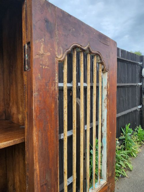 STUNNING RECLAIMED INDIAN TEAK PAINTED STORAGE CUPBOARD OR WARDROBE W SHELVES - ADDITIONAL PHOTO 8