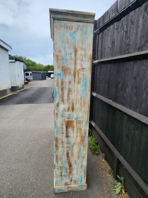 STUNNING RECLAIMED INDIAN TEAK PAINTED STORAGE CUPBOARD OR WARDROBE W SHELVES - ADDITIONAL PHOTO 10