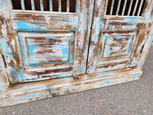 STUNNING RECLAIMED INDIAN TEAK PAINTED STORAGE CUPBOARD OR WARDROBE W SHELVES - ADDITIONAL PHOTO 13