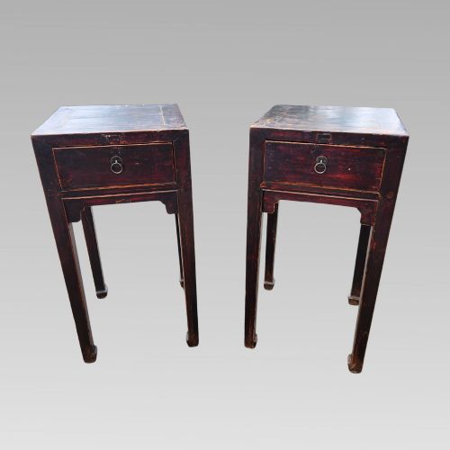 Fabulous Antique Chinese Oriental Black Lacquer Bedside Side Tables W/ Drawers