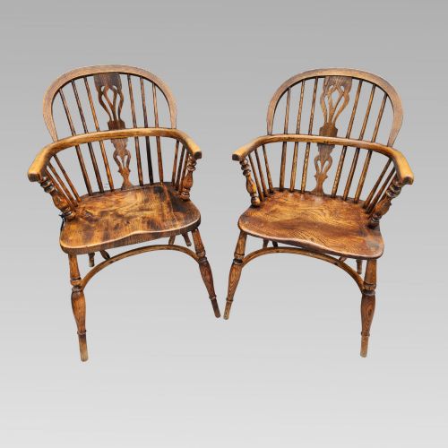 STUNNING PAIR OF ANTIQUE ELM SPINDLE BACK WINDSOR ARMCHAIRS CRINOLINE CHAIR
