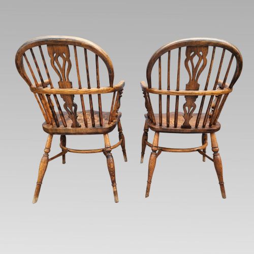 STUNNING PAIR OF ANTIQUE ELM SPINDLE BACK WINDSOR ARMCHAIRS CRINOLINE CHAIR - ADDITIONAL PHOTO 2