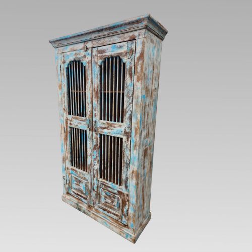 STUNNING RECLAIMED INDIAN TEAK PAINTED STORAGE CUPBOARD OR WARDROBE W SHELVES