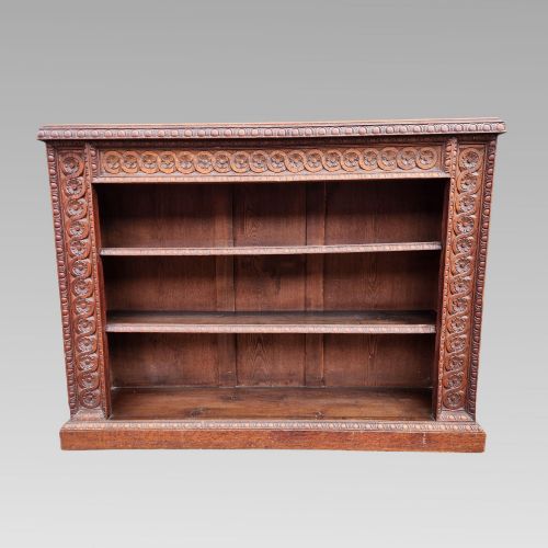 Stunning Rare Antique Victorian Hand Carved Oak English Tudor Rose Open Bookcase