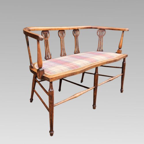 CHARMING OLD ANTIQUE EDWARDIAN TARTAN UPHOLSTERED SALON SOFA OR HALL BENCH SEAT - ADDITIONAL PHOTO 2