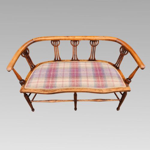 CHARMING OLD ANTIQUE EDWARDIAN TARTAN UPHOLSTERED SALON SOFA OR HALL BENCH SEAT - ADDITIONAL PHOTO 3