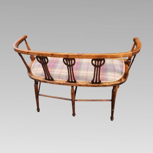 CHARMING OLD ANTIQUE EDWARDIAN TARTAN UPHOLSTERED SALON SOFA OR HALL BENCH SEAT - ADDITIONAL PHOTO 5