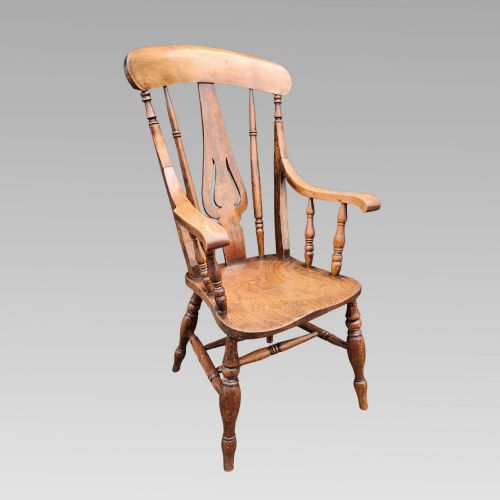 CHARMING VICTORIAN ENGLISH ELM WINDSOR SPINDLE LYRE BACK FARMHOUSE ARM CHAIR