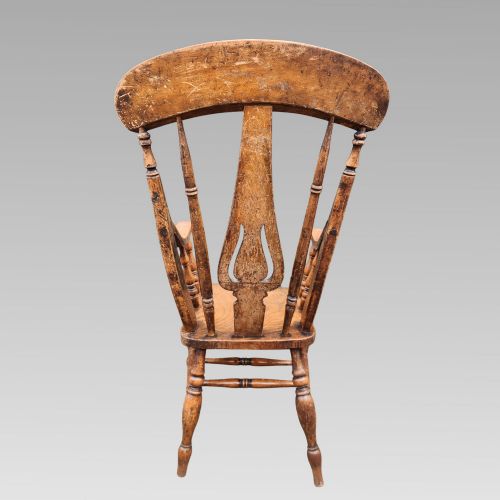 CHARMING VICTORIAN ENGLISH ELM WINDSOR SPINDLE LYRE BACK FARMHOUSE ARM CHAIR - ADDITIONAL PHOTO 4