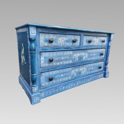 Fabulous Vintage Hand Painted Quality Pine Blue Chest of Drawers - 2 Available