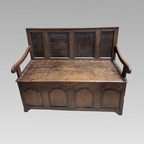 Fabulous Antique 18th Century English Oak Bench Settle Hall Seat