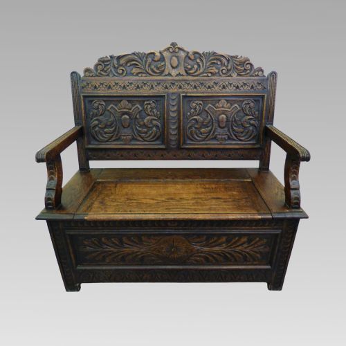 Fabulous Antique English Oak Bench Settle Hall Seat