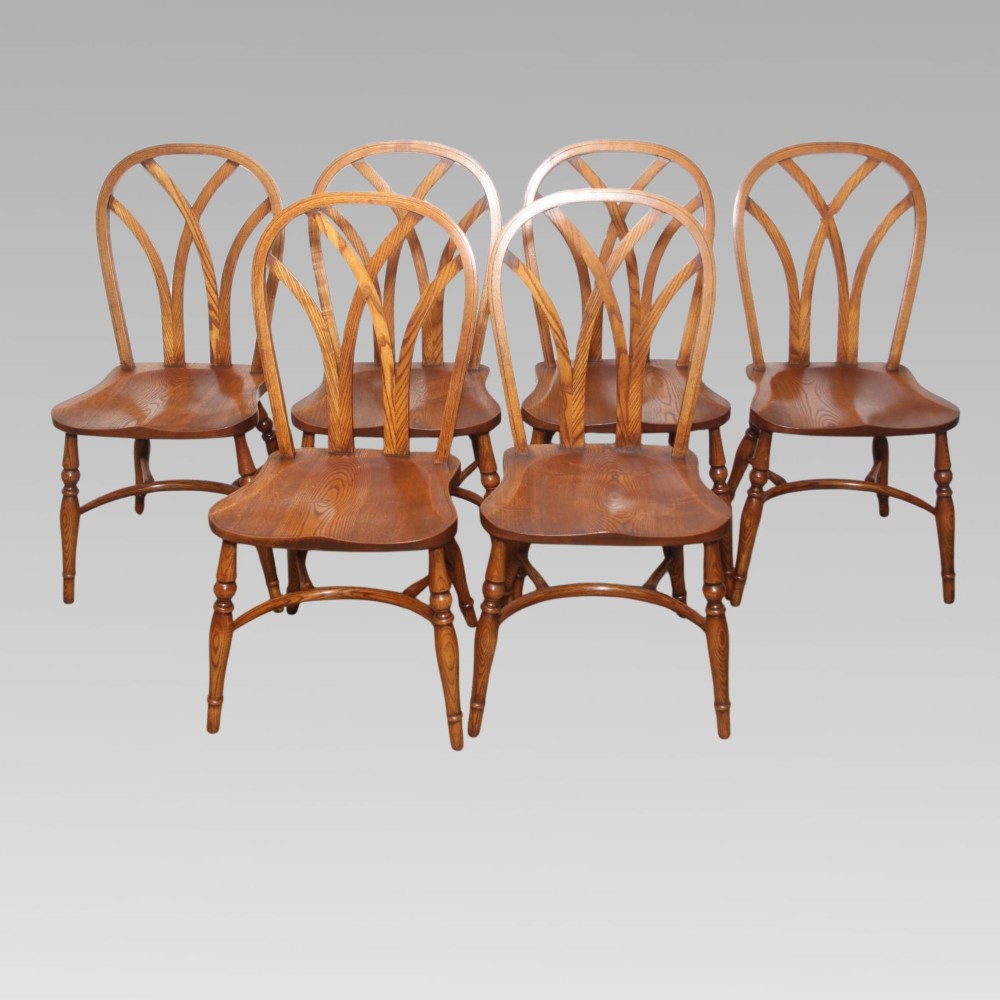 Exceptional Antique Elm Gothic Lace Back Six Farmhouse Kitchen Dining Chairs