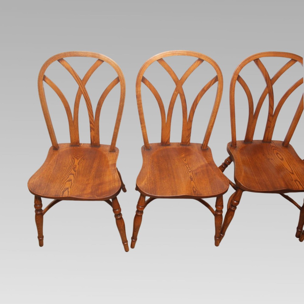 Exceptional Antique Elm Gothic Lace Back Six Farmhouse Kitchen Dining Chairs View III