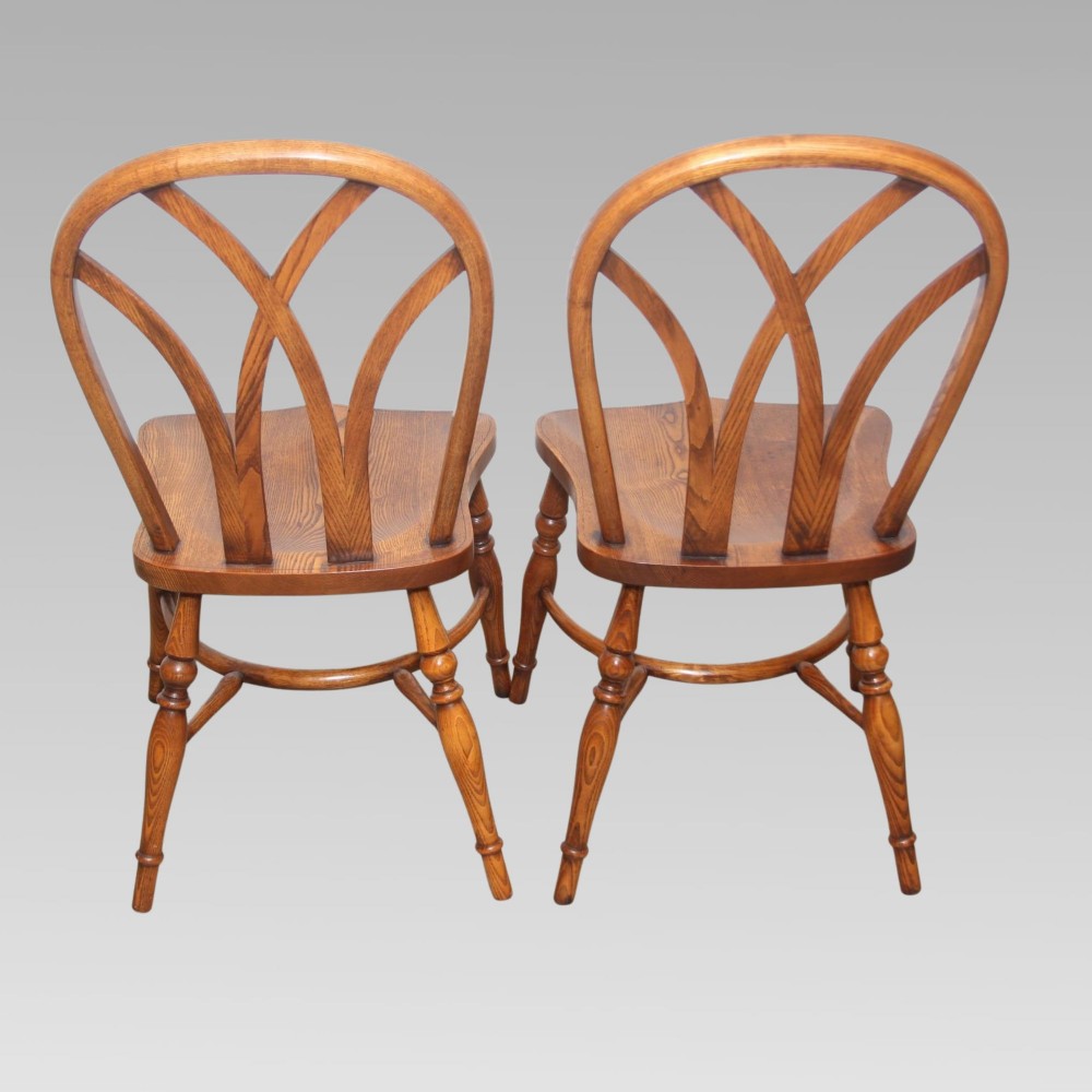 Exceptional Antique Elm Gothic Lace Back Six Farmhouse Kitchen Dining Chairs View VII