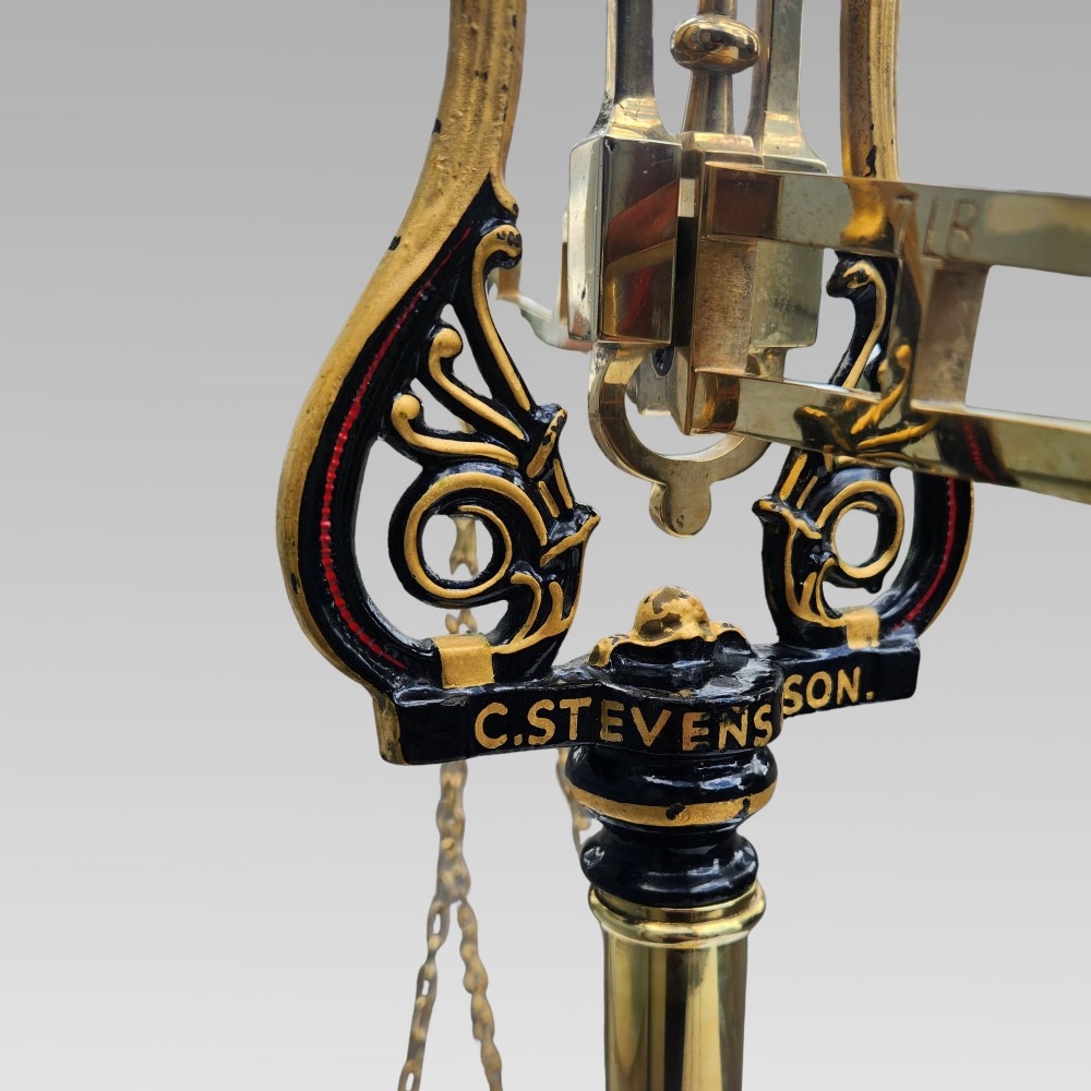 Exceptional Antique City of London Brass Bankers Scales C. Stevens Gold Gilt EC1 View VI