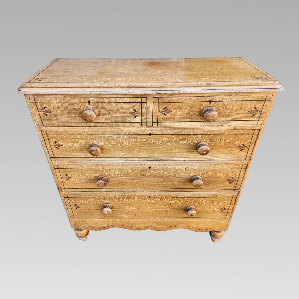 Rare Original Antique Victorian Scumbled Pine Chest of Drawers View II