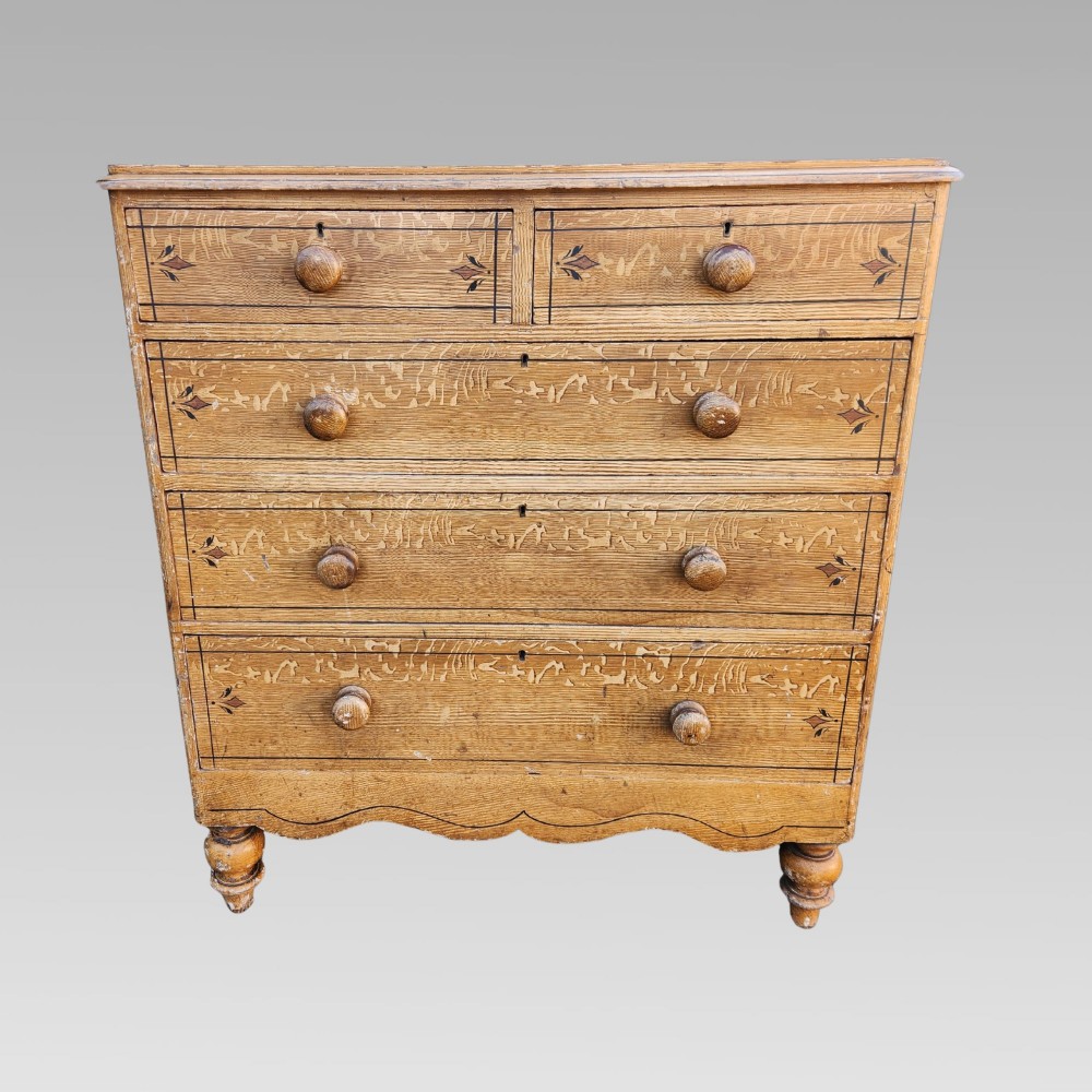 Rare Original Antique Victorian Scumbled Pine Chest of Drawers View III
